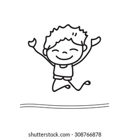 hand drawing cartoon happy boy playing vector design