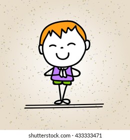 hand drawing cartoon happy boy happy kid with thank you posture happiness vector design