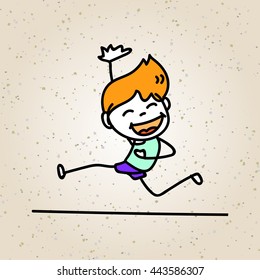 hand drawing cartoon happy boy with happy smile, a happiness concept character vector illustration