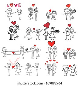 hand drawing cartoon happy couple wedding