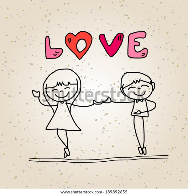 Hand Drawing Cartoon Happy Couple Wedding Stock Vector Royalty Free 189892655 Shutterstock