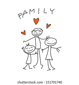 Hand Drawing Cartoon Happy Family Dad Stock Vector (Royalty Free ...