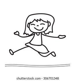 Hand Drawing Cartoon Happy Girl Dancing Stock Vector (Royalty Free ...