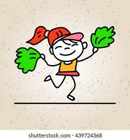 hand drawing cartoon happy girl with joy and cheerful smile happiness concept character vector illustration