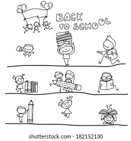 hand drawing cartoon happy kid back to school