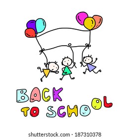 hand drawing cartoon happy kid back to school