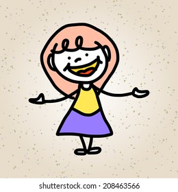 hand drawing cartoon happy kid