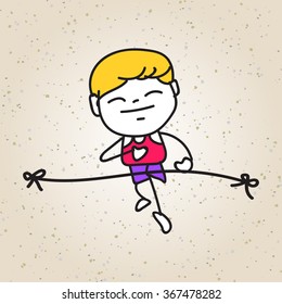 hand drawing cartoon happy kid running marathon vector illustration