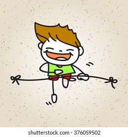 hand drawing cartoon happy kid running marathon vector illustration