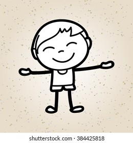 Hand drawing cartoon happy kid playing with joyful