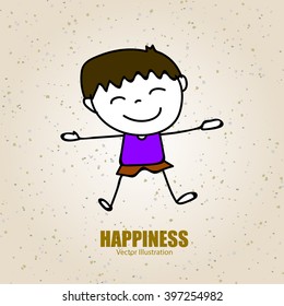 Hand drawing cartoon happy kid playing with joyful