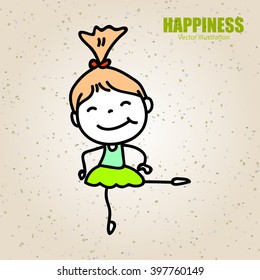 Hand drawing cartoon happy kid playing with joyful