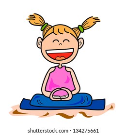 hand drawing cartoon happy kids meditation