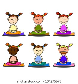 hand drawing cartoon happy kids meditation