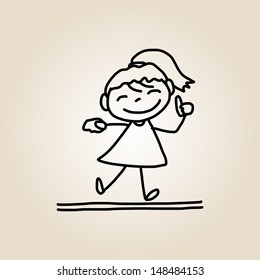 hand drawing cartoon happy kids playing 