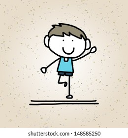 hand drawing cartoon happy kids playing 