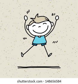 hand drawing cartoon happy kids playing 