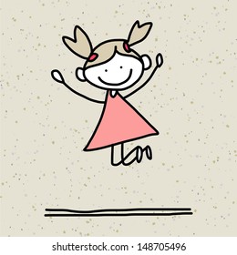 hand drawing cartoon happy kids playing 