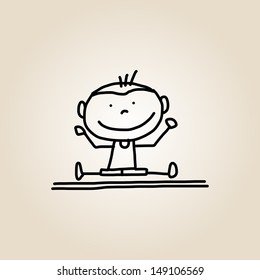 hand drawing cartoon happy kids playing 