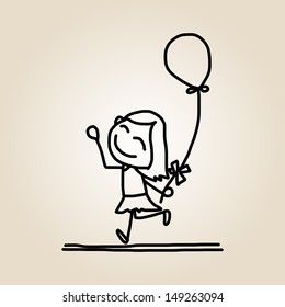 hand drawing cartoon happy kids playing 