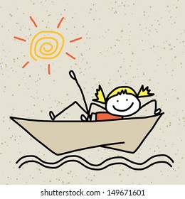 hand drawing cartoon happy kids playing 