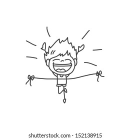 hand drawing cartoon happy kids playing