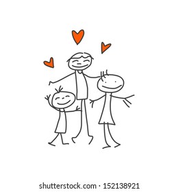 hand drawing cartoon happy kids playing