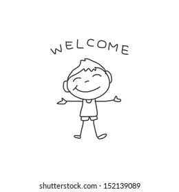 hand drawing cartoon happy kids playing