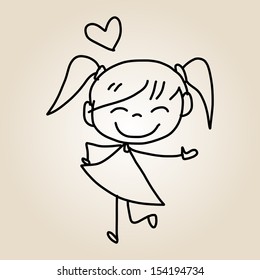 hand drawing cartoon happy kids playing 