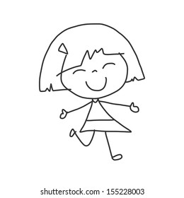 hand drawing cartoon happy kids playing