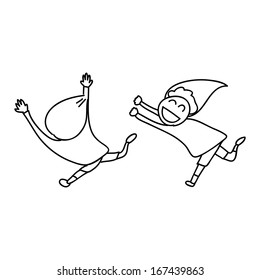 hand drawing cartoon happy kids playing 