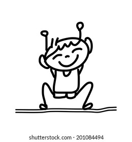 hand drawing cartoon happy kids
