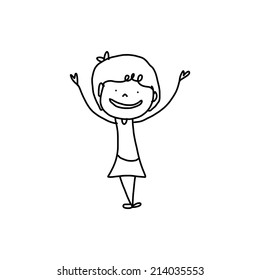 hand drawing cartoon happy kids 