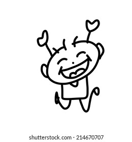 hand drawing cartoon happy kids 