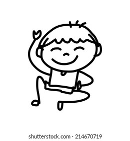 hand drawing cartoon happy kids 