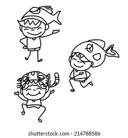 hand drawing cartoon happy kids 