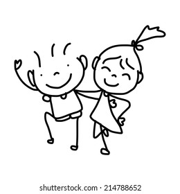 hand drawing cartoon happy kids 