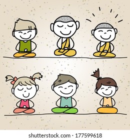 hand drawing cartoon happy life meditation