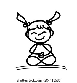 hand drawing cartoon happy people meditation