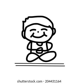 hand drawing cartoon happy people meditation