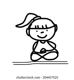 hand drawing cartoon happy people meditation