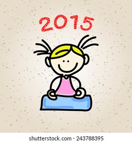 hand drawing cartoon happy people meditation 2015