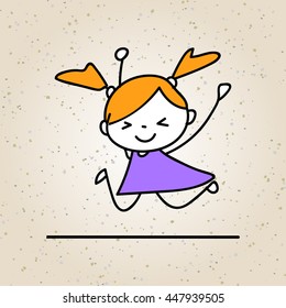 hand drawing cartoon happy people happy girl with happy smile happiness concept character vector illustration