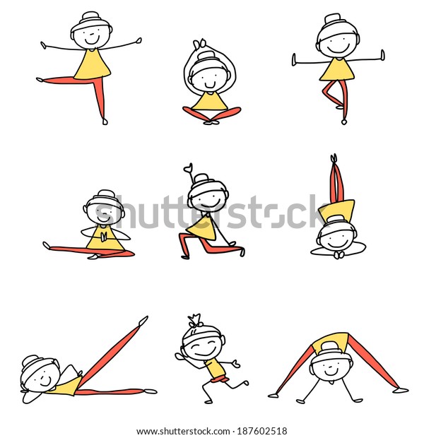 Hand Drawing Cartoon Happy People Yoga Stock Vector (Royalty Free ...