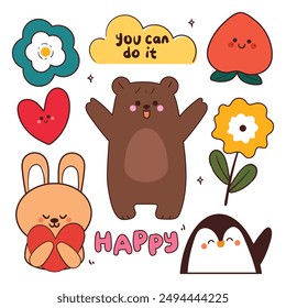 hand drawing cartoon kawaii sticker set. cute sticker, doodle set for kids