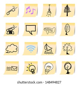 hand drawing cartoon on paper note stickers for design