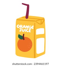 hand drawing cartoon orange juice carton. cute beverage sticker