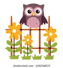 hand drawing cartoon owl and flower