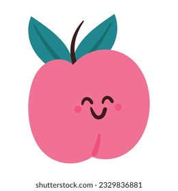 hand drawing cartoon peach with smile face. cute fruit icon for sticker