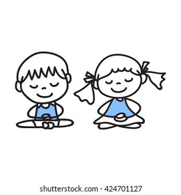 hand drawing cartoon people meditation with happiness and smiling face